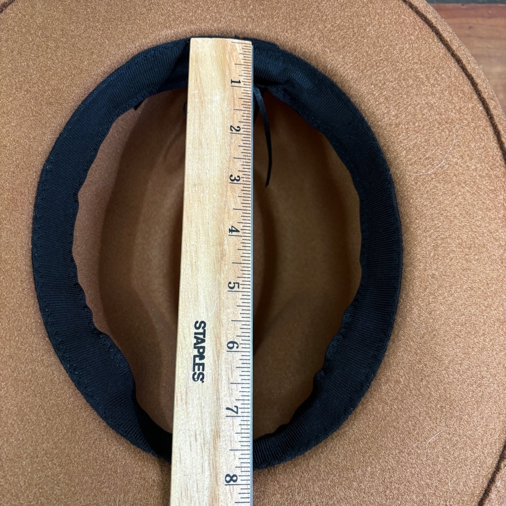 Fedora, Classic Unisex Camel Brown Adjustable Hat with Buckle Black Trim - Picture 8 of 11